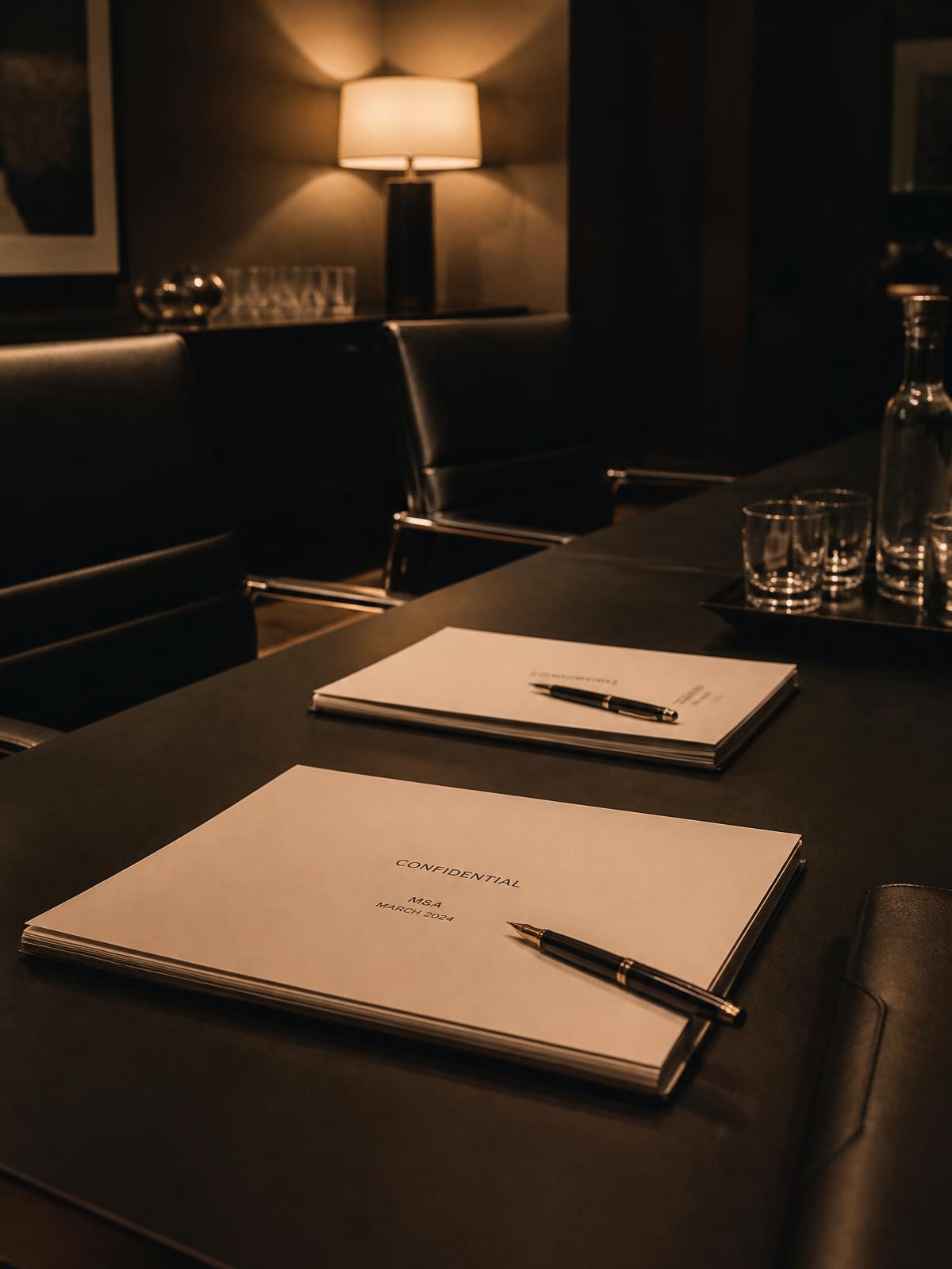 Salle de réunion privée avec dossiers confidentiels